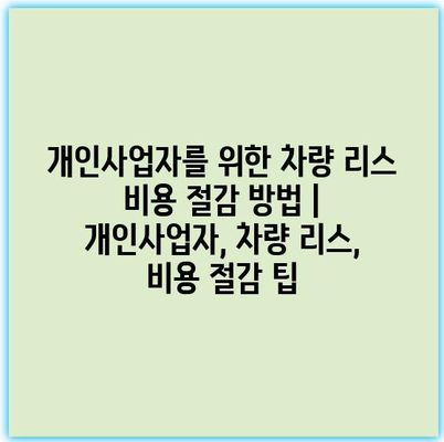 개인사업자를 위한 차량 리스 비용 절감 방법 | 개인사업자, 차량 리스, 비용 절감 팁
