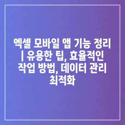 엑셀 모바일 앱 기능 정리 | 유용한 팁, 효율적인 작업 방법, 데이터 관리 최적화